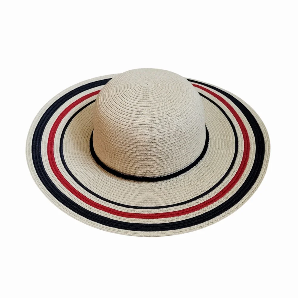 Talbots Striped Paper Straw‎ Wide Brim Summer Sun Beach Hat